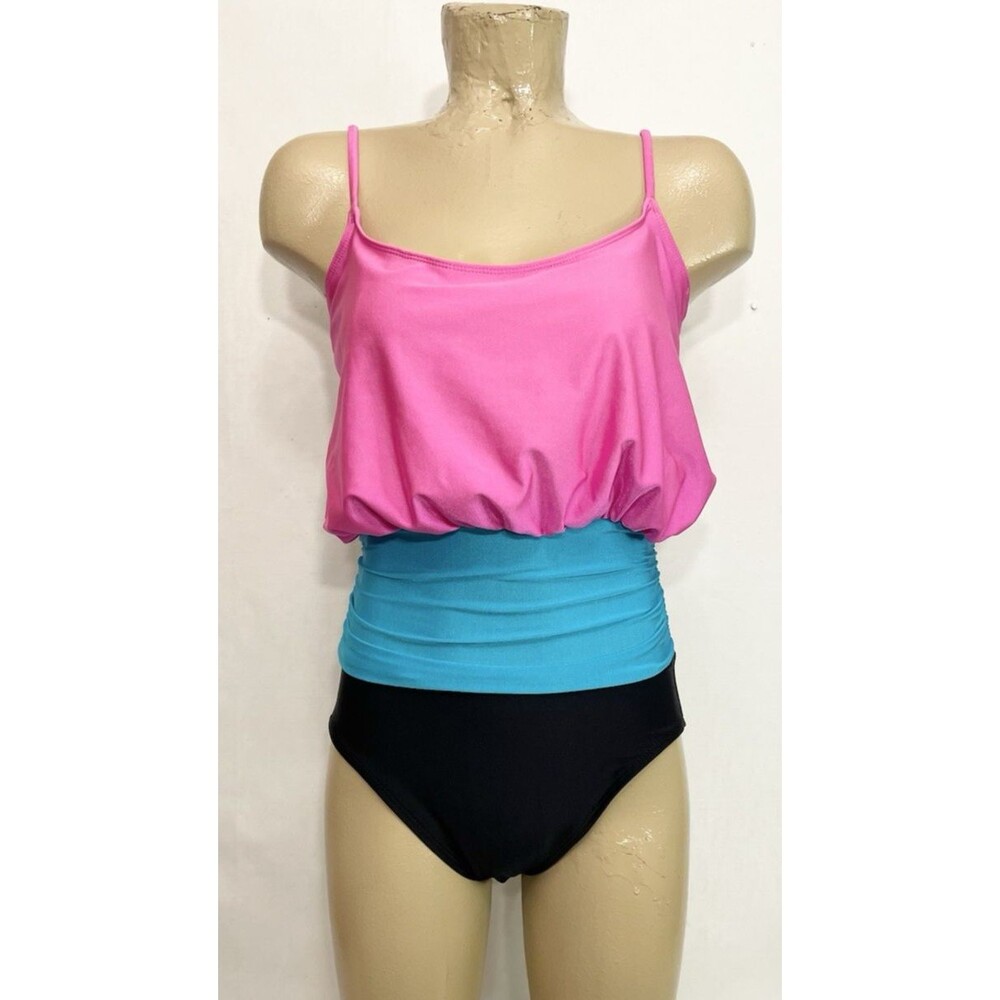 Vintage Cole Swimsuit Size 10 Bathing Suit One Piece Swim Suit Black Pink VTG